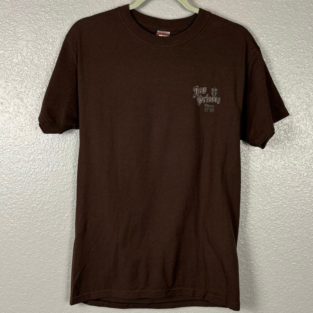 Duck Co Size Small New Orleans Brown Graphic Short Sleeve T-Shirt Skull Top Hat
